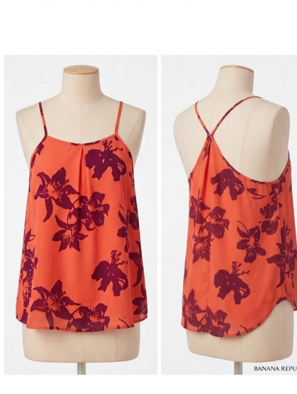 Banana Republic Orange Tropical Floral Cami Tank Top